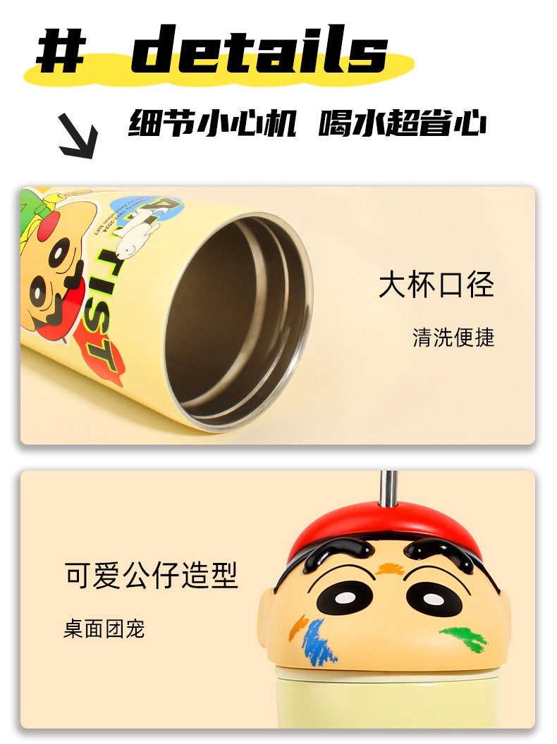 Crayon Shin-chan Series Stainless Steel Thermos Cup Keep Warm Keep Cold Ice Cup 600ml Straw