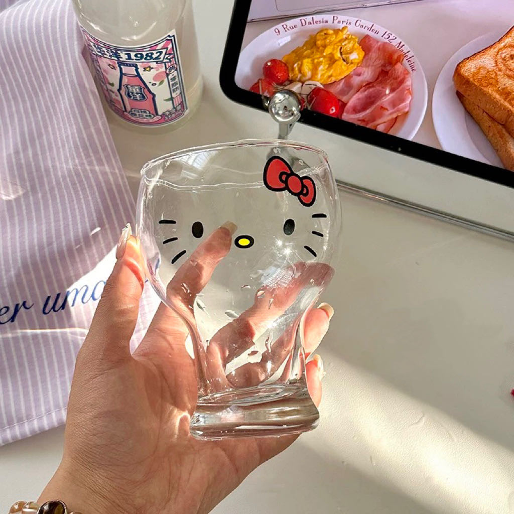 Hello Kitty Glass Cup Heat Resistant Goblet Milk Beer Cup 450ml