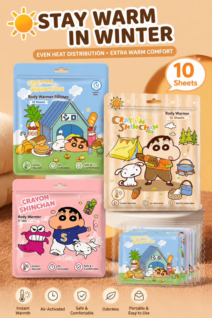 Crayon Shin-chan™ Body Warmer Patches – 10 Sheets | Long-Lasting Heat for Everyday Comfort