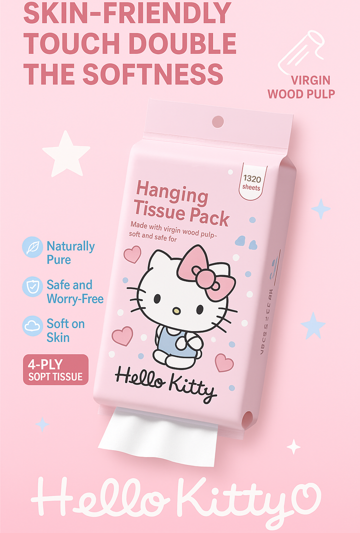 Sanrio™️ Cute Hanging Tissue Pack – 4-Ply, Extra-Large & Portable, 1,320 Sheets