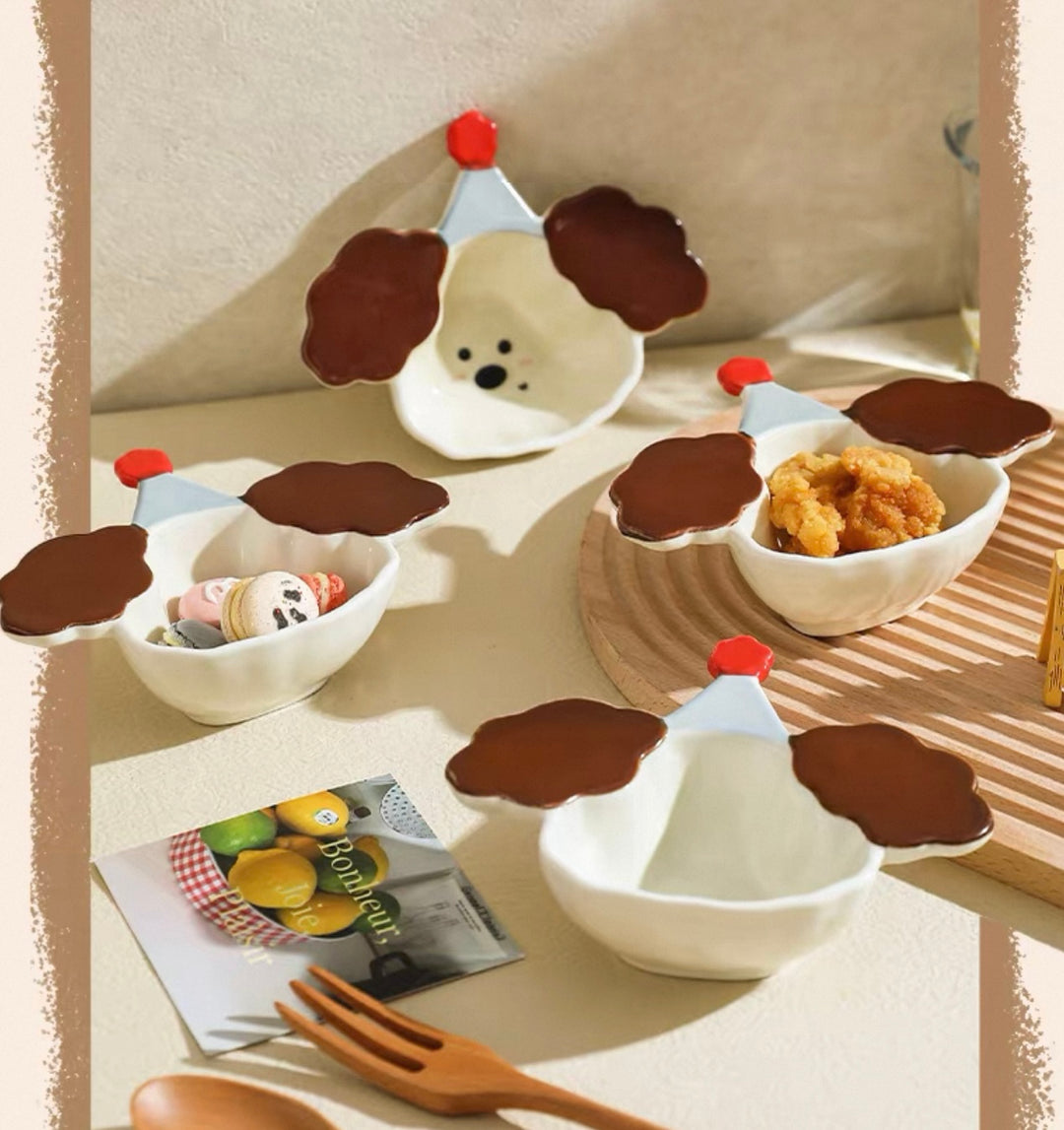 『Curly Pup🐶 & Bunny🐰』 Hand-Painted Underglaze Sauce Dish / Yogurt & Fruit Bowl