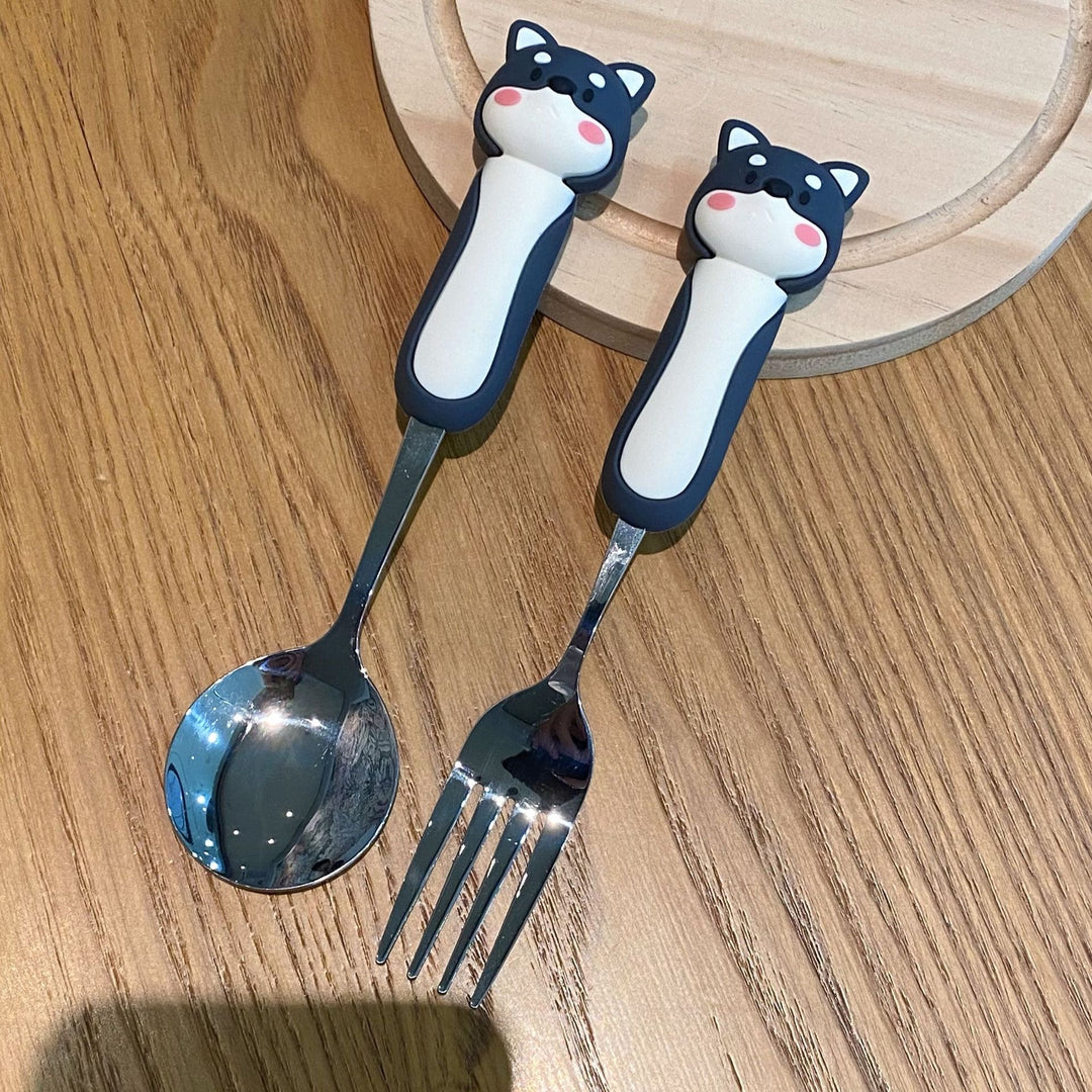 【3D Husky Design 】Stainless Steel Long-Handle Spoon 🥄 & Fork Set