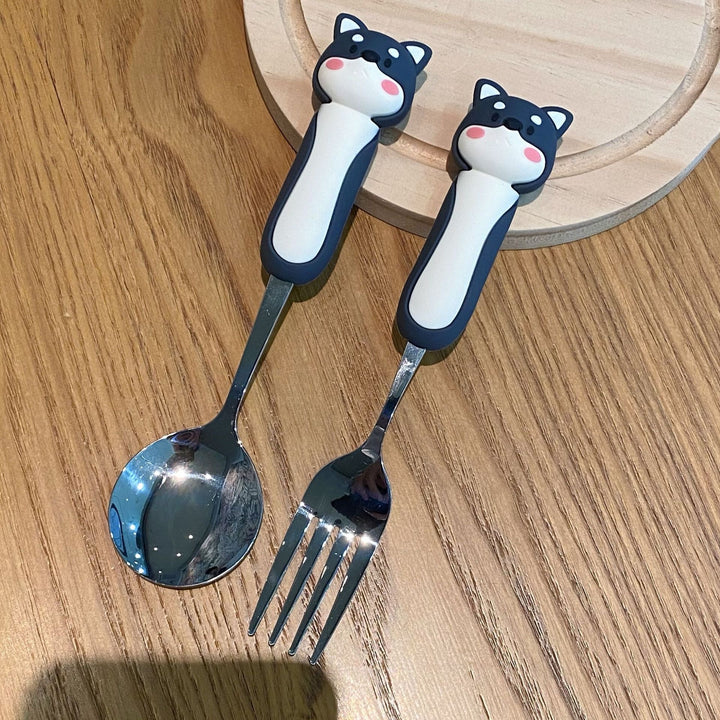 【3D Husky Design 】Stainless Steel Long-Handle Spoon 🥄 & Fork Set
