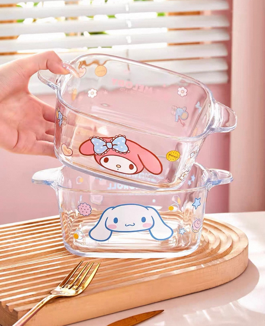 Sanrio™ Double-Handle Glass Bowl – Ramen, Rice, Dessert, Salad & Yogurt Bowl 🫐 Heat-Resistant