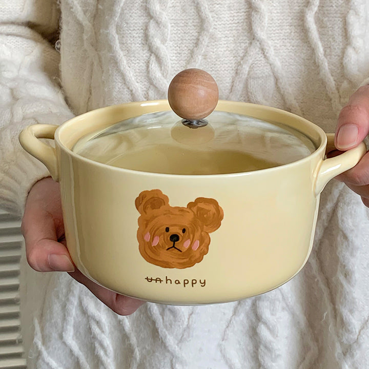 Kawaii emo Bear Noodle/ Ramen Bowl 🍜🐻 With Lid