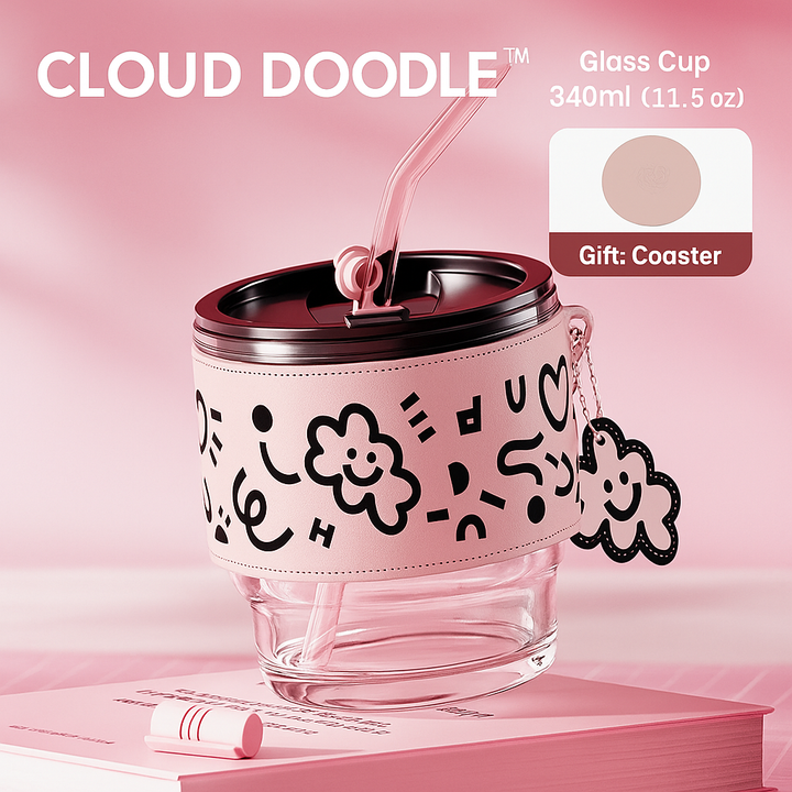“Cloud Doodle” Peach Pink Glass Cup Gift Set – 5 Pieces