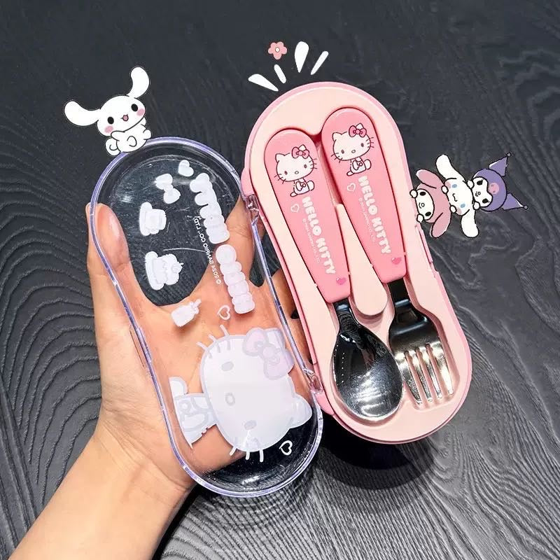 Sanrio Portable Spoon & Fork Set (Storage Box ) 304 Stainless Steel Kids Safe