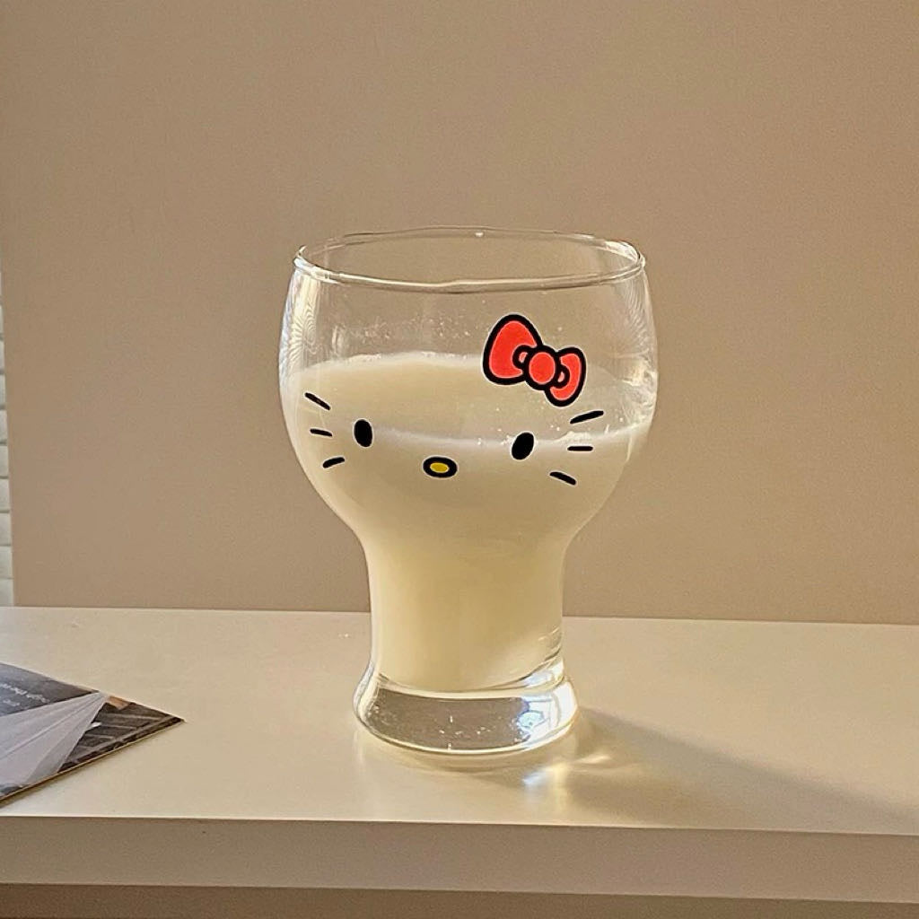 Hello Kitty Glass Cup Heat Resistant Goblet Milk Beer Cup 450ml