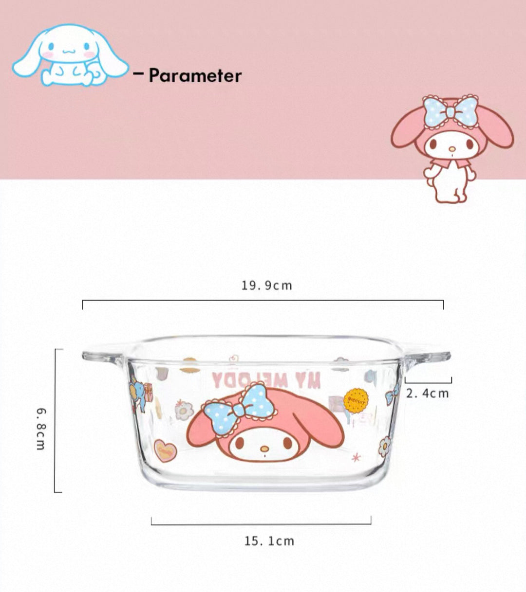 Sanrio™ Double-Handle Glass Bowl – Ramen, Rice, Dessert, Salad & Yogurt Bowl 🫐 Heat-Resistant