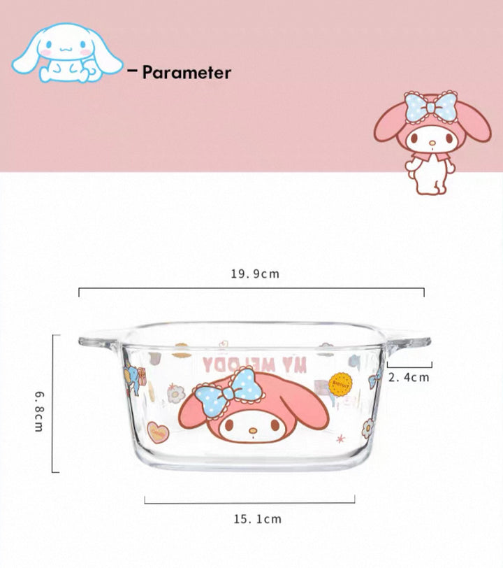 Sanrio™ Double-Handle Glass Bowl – Ramen, Rice, Dessert, Salad & Yogurt Bowl 🫐 Heat-Resistant
