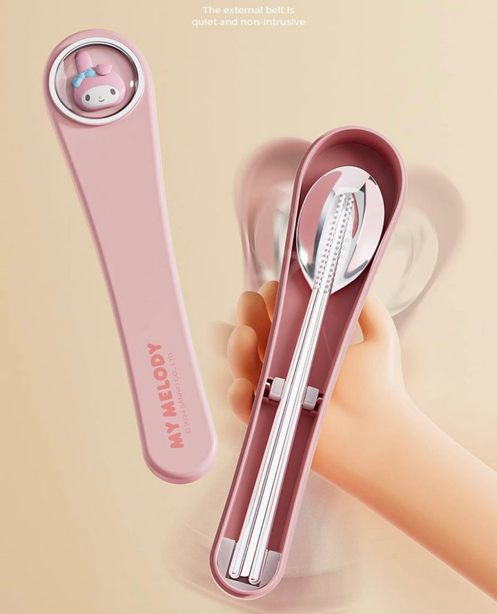 Sanrio™️ Space Capsule Series Chopsticks & Spoon Set with Portable Case | Travel Cutlery Set
