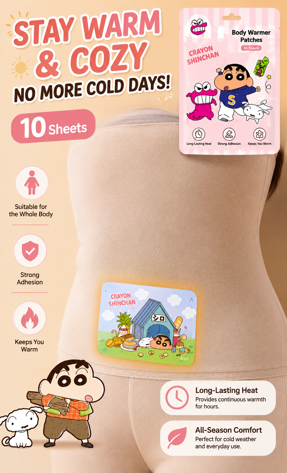 Crayon Shin-chan™ Body Warmer Patches – 10 Sheets | Long-Lasting Heat for Everyday Comfort