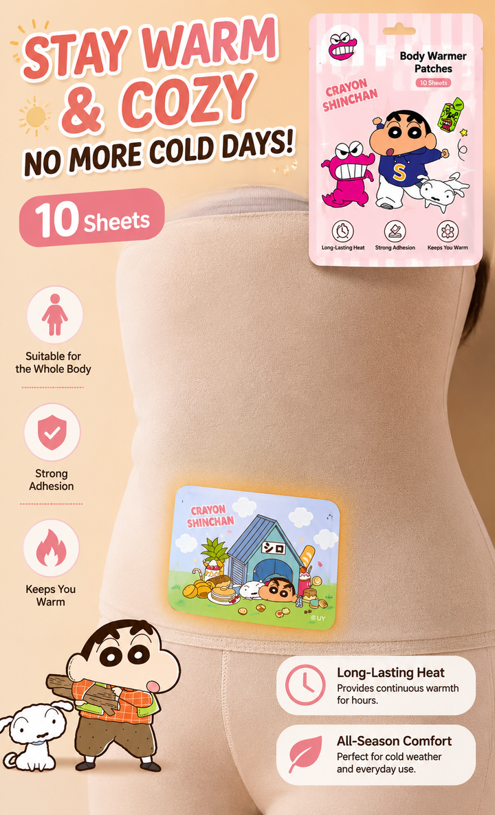 Crayon Shin-chan™ Body Warmer Patches – 10 Sheets | Long-Lasting Heat for Everyday Comfort