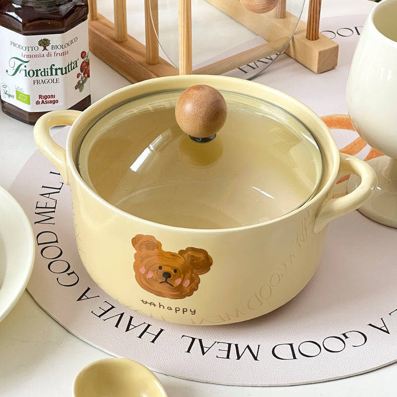 Kawaii emo Bear Noodle/ Ramen Bowl 🍜🐻 With Lid