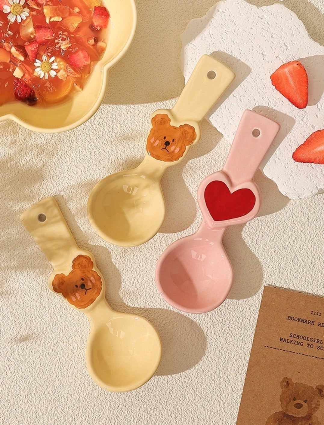 Handcrafted Emo Bear🐻 & Love Heart💗 Ceramic Soup Spoon
