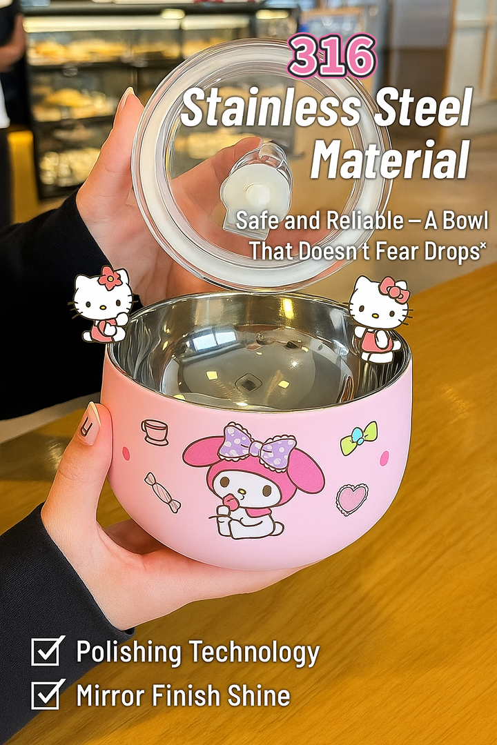 Sanrio™️ 316 Stainless Steel Bento Bowl | Instant Noodle Bowl | Food Storage Bowl with Lid – Heat-Resistant & Insulated