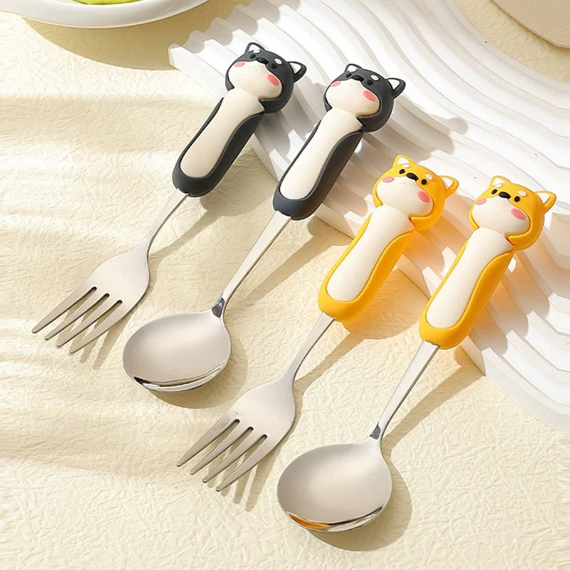 【3D Husky Design 】Stainless Steel Long-Handle Spoon 🥄 & Fork Set