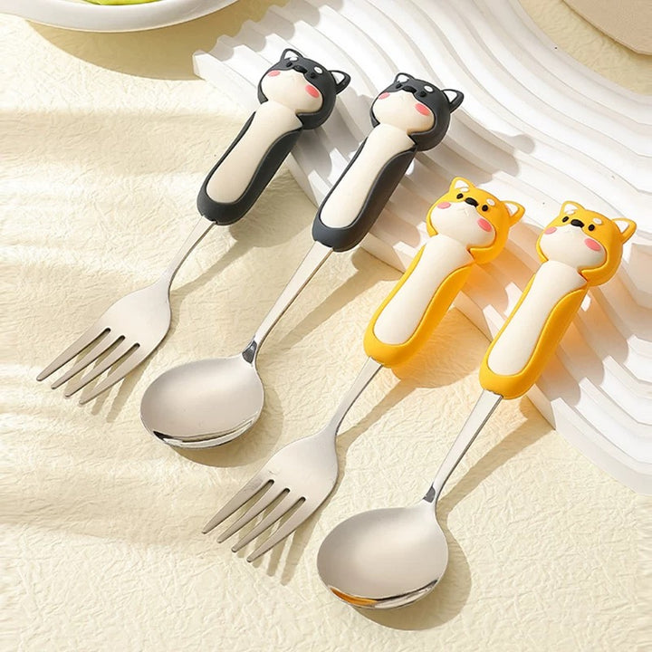 【3D Husky Design 】Stainless Steel Long-Handle Spoon 🥄 & Fork Set