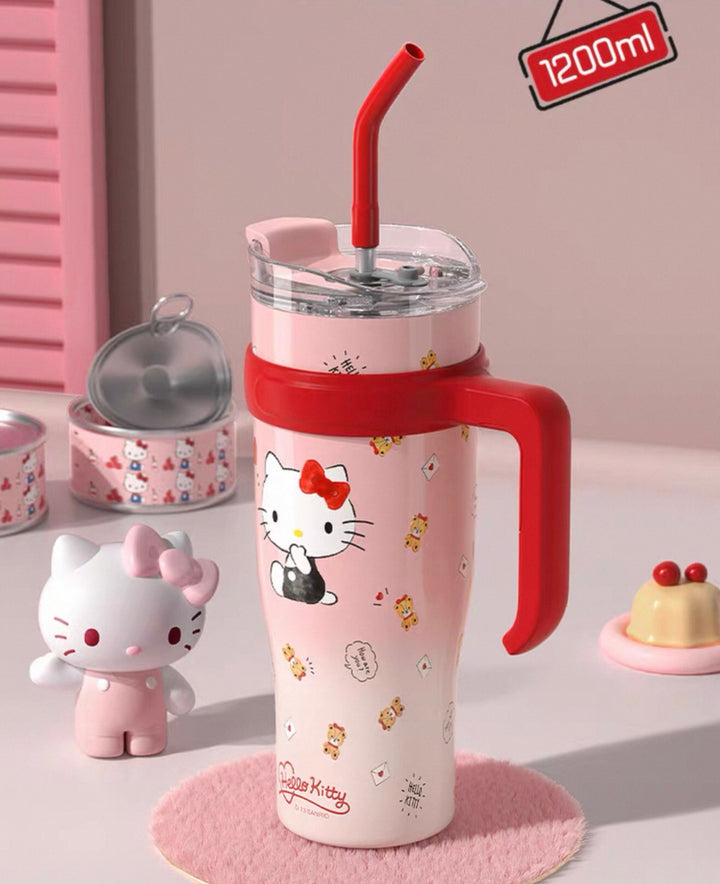 Sanrio™ Hello Kitty & My Melody 🎀 Jumbo Insulated Tumbler – 1200ml Large Capacity with Straw