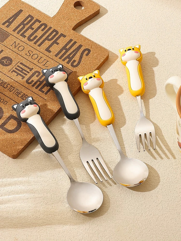 【3D Husky Design 】Stainless Steel Long-Handle Spoon 🥄 & Fork Set