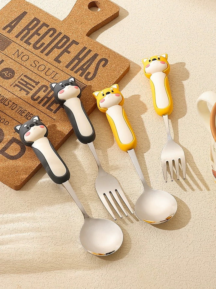 【3D Husky Design 】Stainless Steel Long-Handle Spoon 🥄 & Fork Set
