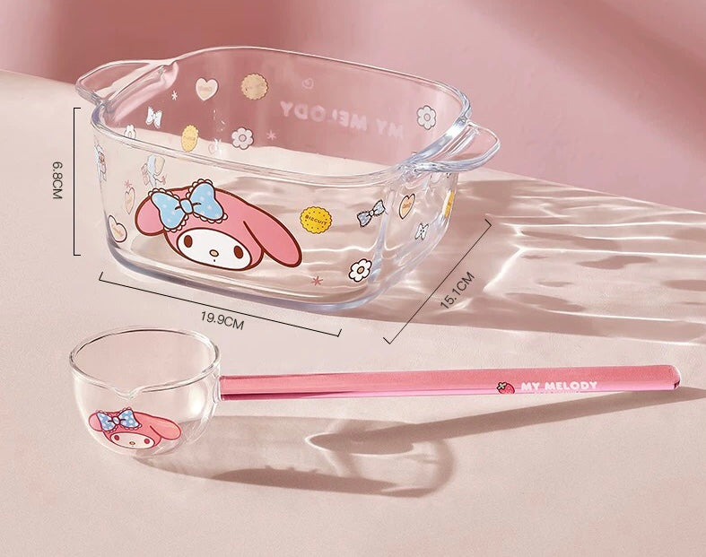 Sanrio™ Double-Handle Glass Bowl – Ramen, Rice, Dessert, Salad & Yogurt Bowl 🫐 Heat-Resistant