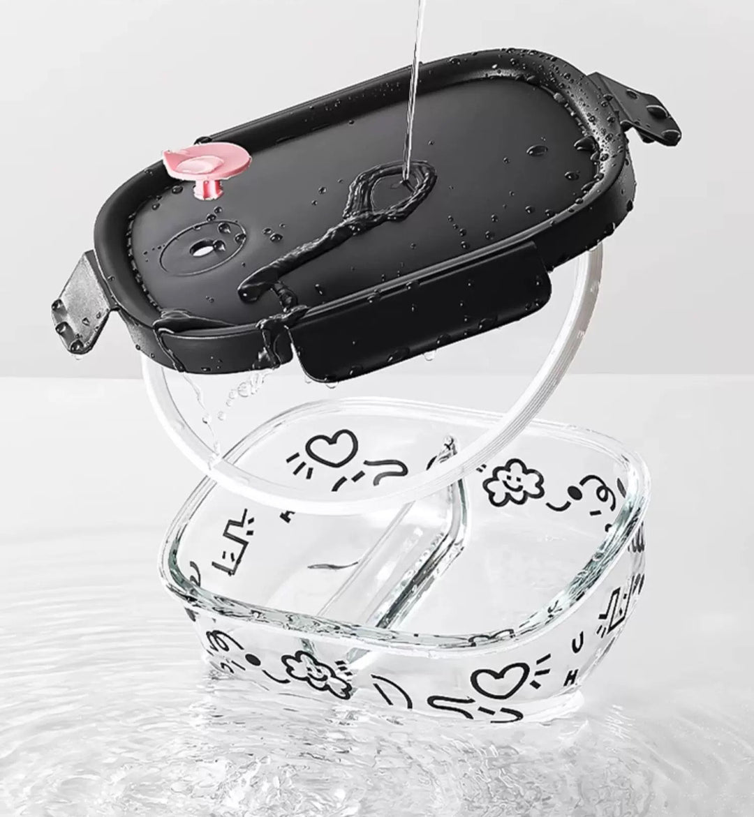 Microwave-Safe Glass Lunch Box + Insulated Tote Bag | Heat & Cold Resistant | Trendy Black & Pink