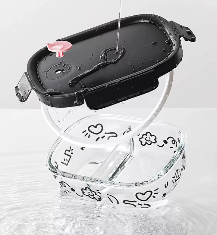 Microwave-Safe Glass Lunch Box + Insulated Tote Bag | Heat & Cold Resistant | Trendy Black & Pink