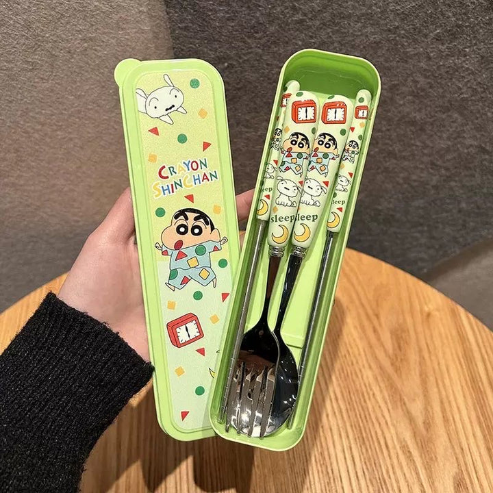 Crayon Shin-chan 304 Stainless Steel Spoon & Fork Chopsticks Portable Tableware 3-Piece Set