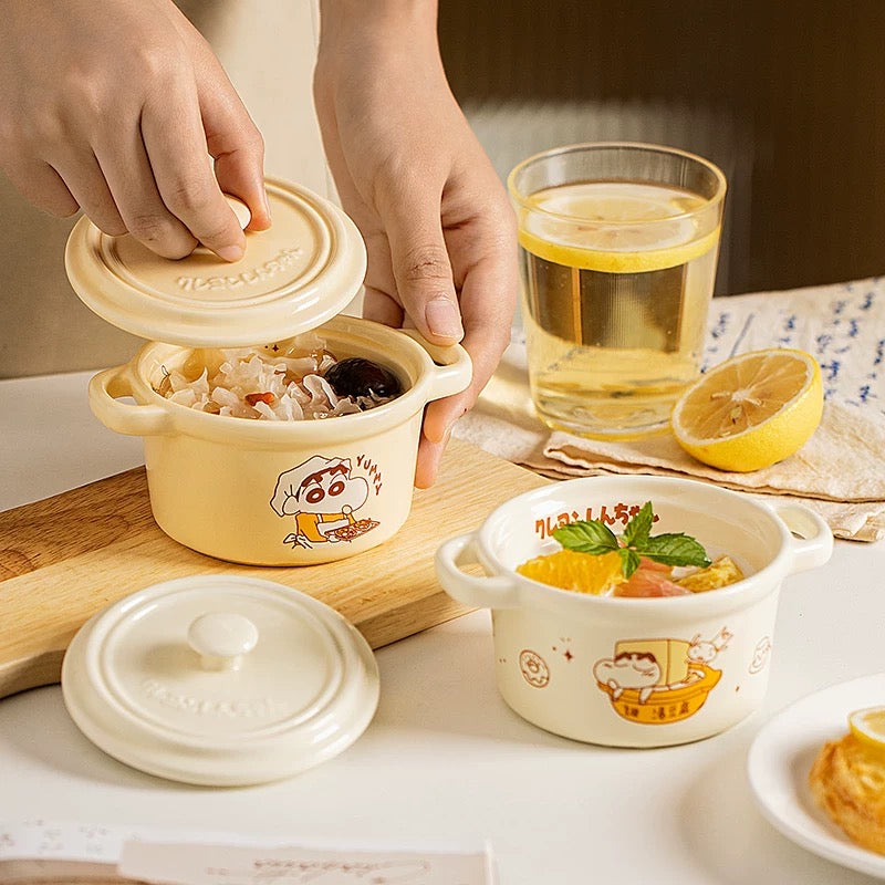 Crayon Shin-chan Double Ear Bowl Stew Cup Bowl with Lid Double Ear Bowl Baby Food Bowl Bowl