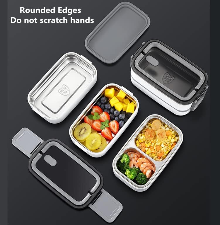 「Lunch Box」2 Tier Bento Box with 3 Compartments & Cutlery, Portable Lunch Box with Lunch Bag & Utensils Spoon, Fork, Chopsticks, Bag
