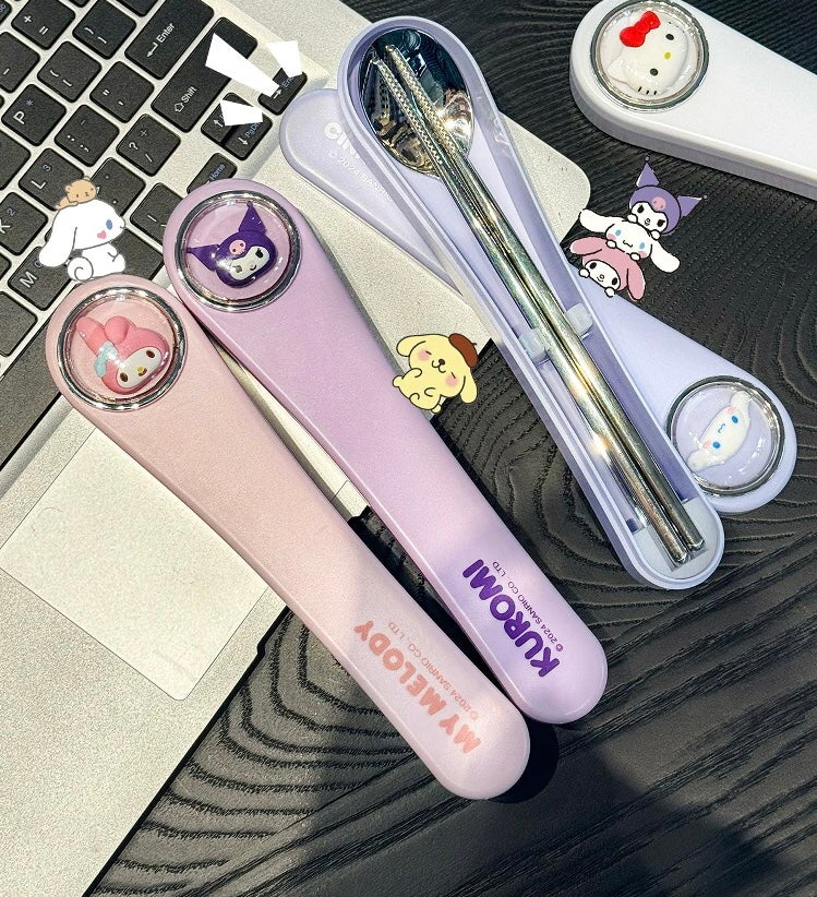 Sanrio™️ Space Capsule Series Chopsticks & Spoon Set with Portable Case | Travel Cutlery Set