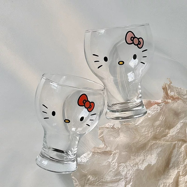 Hello Kitty Heat-Resistant Glass Cup – 450ml Stemmed Mug for Milk, Beer & Juices
