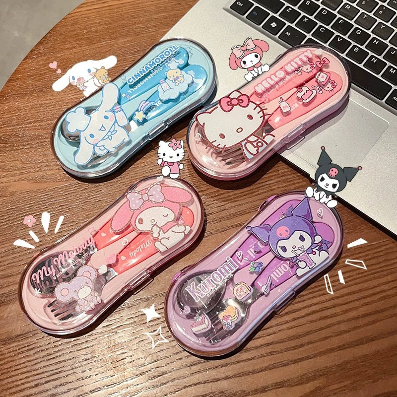 Sanrio™ Portable Spoon & Fork Set with Case | 304 Stainless Steel | Kid-Friendly