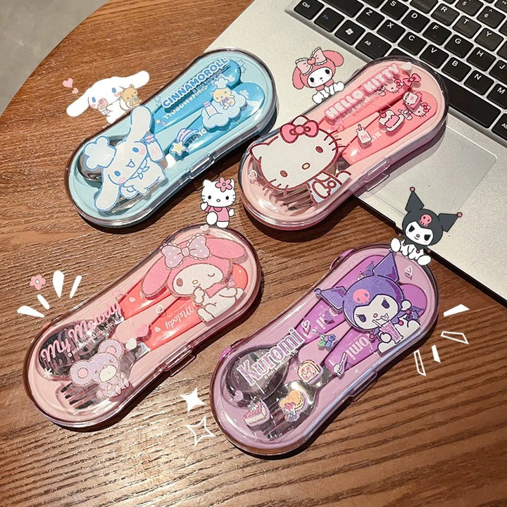 Sanrio™ Portable Spoon & Fork Set with Case | 304 Stainless Steel | Kid-Friendly