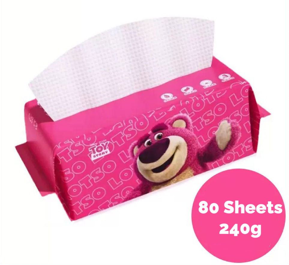 Disney™ Lotso🍓 Disposable Thickened Facial Towels — Soft Cotton Tissues, Pull-Out Style, Gentle on Sensitive Skin