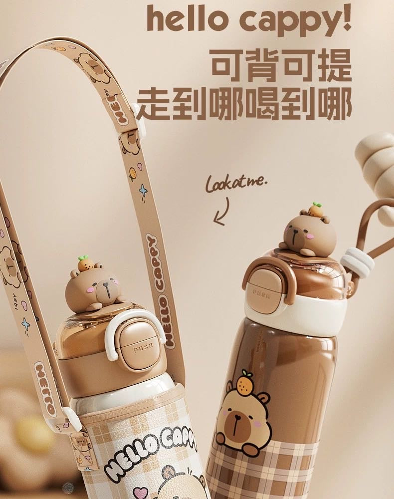 Capybara 316 Stainless Steel Thermos Cup Cup Sleeve Straw Cup Crossbody