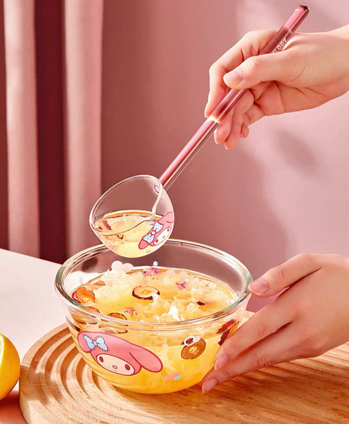 Sanrio™ Glass Long-Handle Soup Ladle – Large Serving Spoon 🍜 Heat-Resistant Oil Ladle