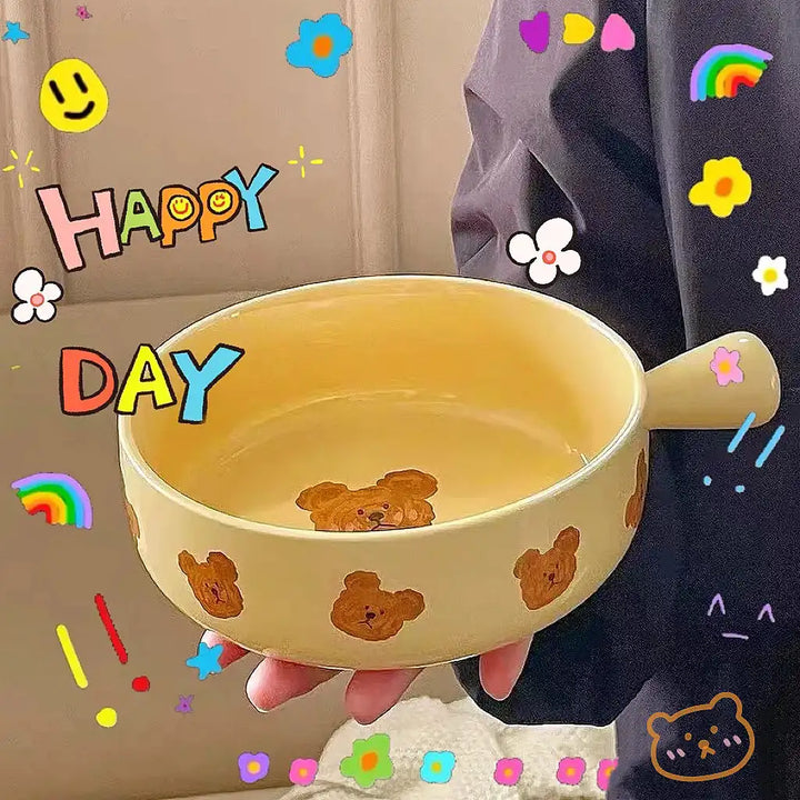 Emo Bear Series🐻Tableware Ceramic Salad / Baking bowl🥣 with Handles