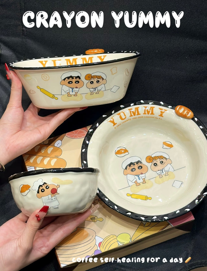 🥖 Crayon Shin-chan™ Official Bread Series Dinnerware Set – Dishwasher, Microwave, Oven & Sterilizer Safe