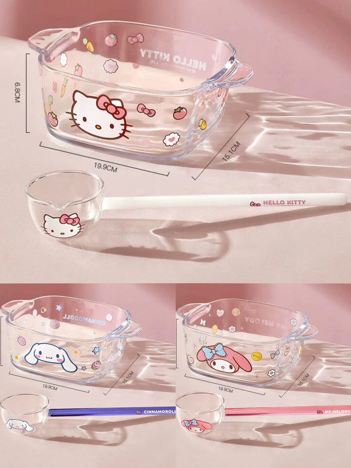 Sanrio™ Double-Handle Glass Bowl – Ramen, Rice, Dessert, Salad & Yogurt Bowl 🫐 Heat-Resistant