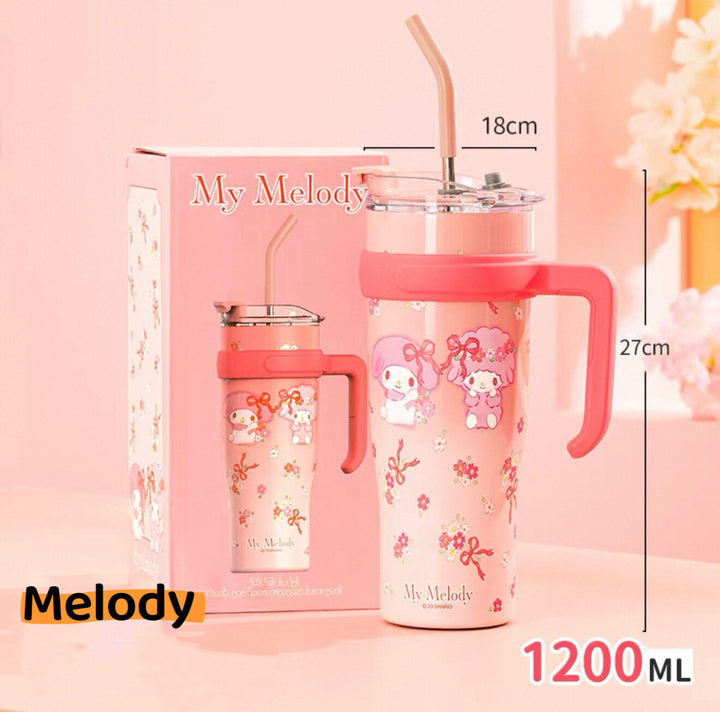 Sanrio™ Hello Kitty & My Melody 🎀 Jumbo Insulated Tumbler – 1200ml Large Capacity with Straw