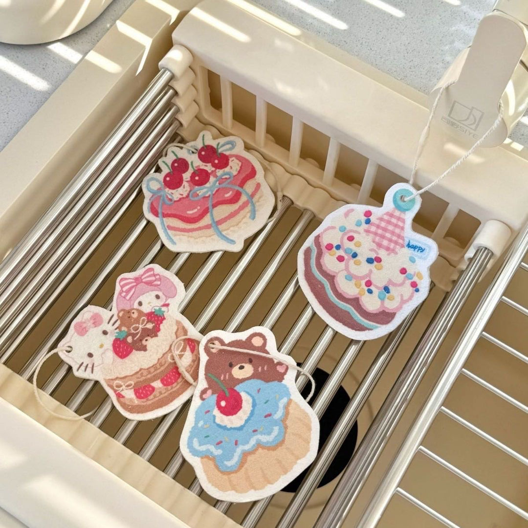 Bear 1 Set 4 Wood Pulp Sponge Bowl Scouring Pad