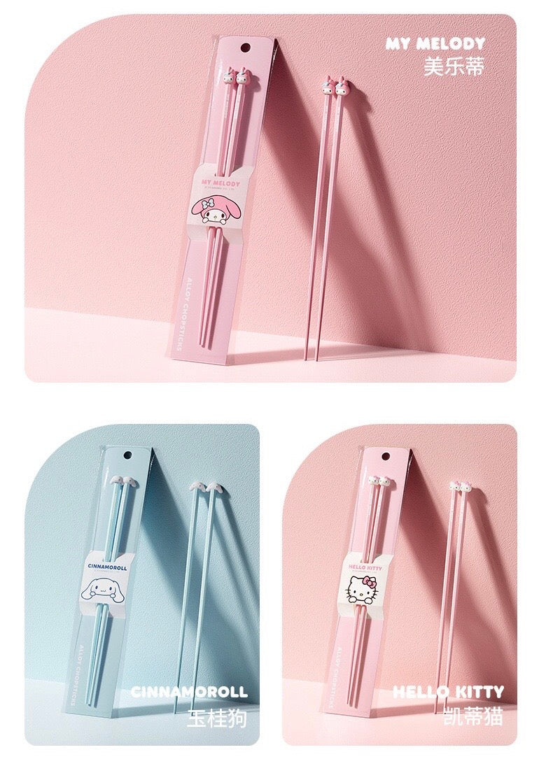 Sanrio Alloy Chopsticks My Melody Cinnamoroll Hello Kitty Anti-mold Anti-slip Chopsticks Individually Packaged