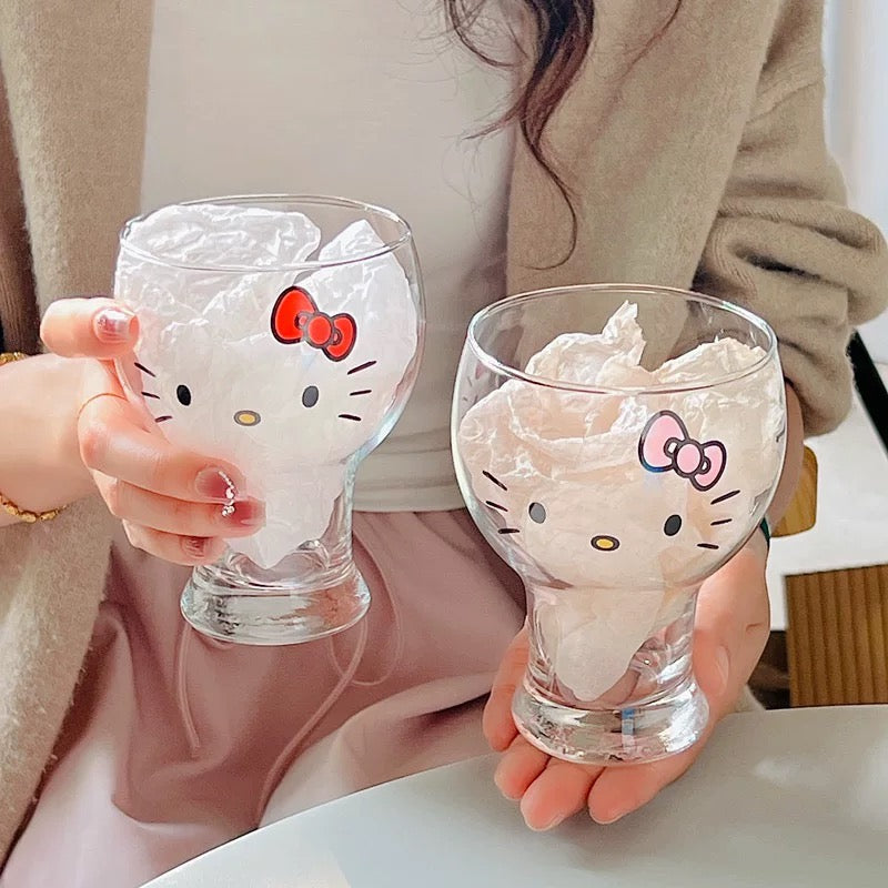 Hello Kitty Heat-Resistant Glass Cup – 450ml Stemmed Mug for Milk, Beer & Juices