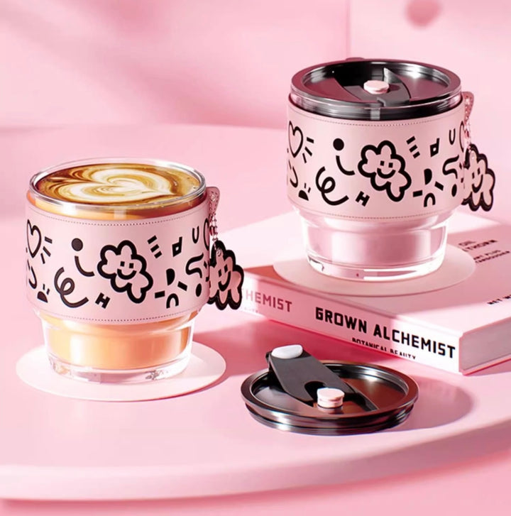 “Cloud Doodle” Peach Pink Glass Cup Gift Set – 5 Pieces