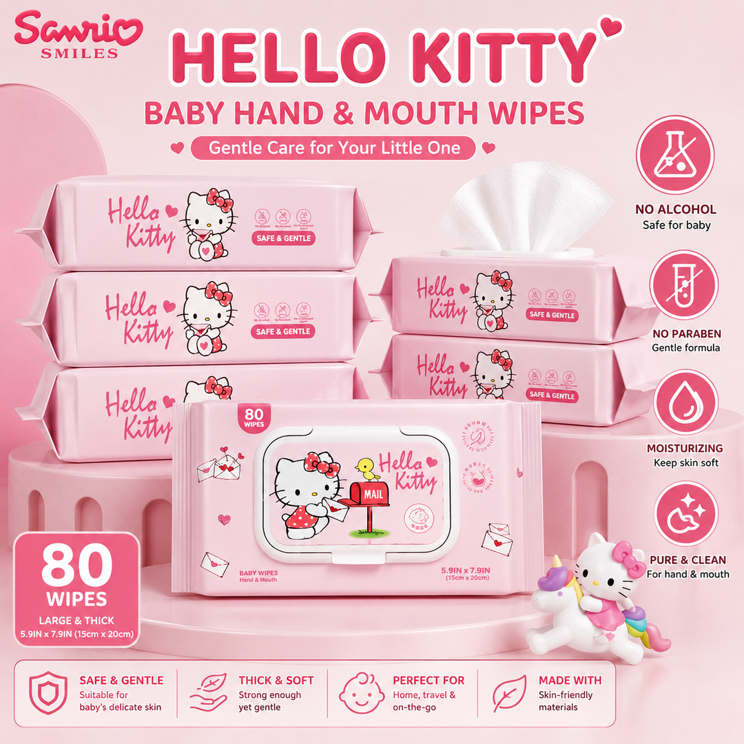 Hello Kitty™ Baby Hand & Mouth Wipes – 80 Wipes per Pack | 4-Pack Bundle | Total 320 Wipes