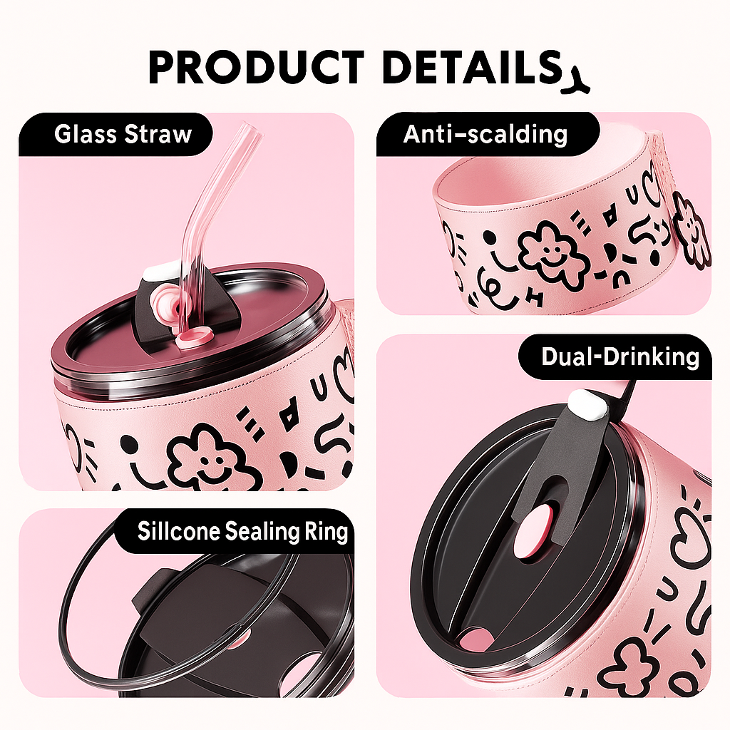 “Cloud Doodle” Peach Pink Glass Cup Gift Set – 5 Pieces