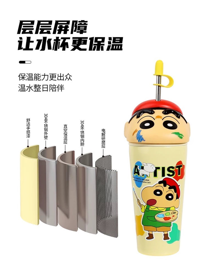 Crayon Shin-chan Series Stainless Steel Thermos Cup Keep Warm Keep Cold Ice Cup 600ml Straw