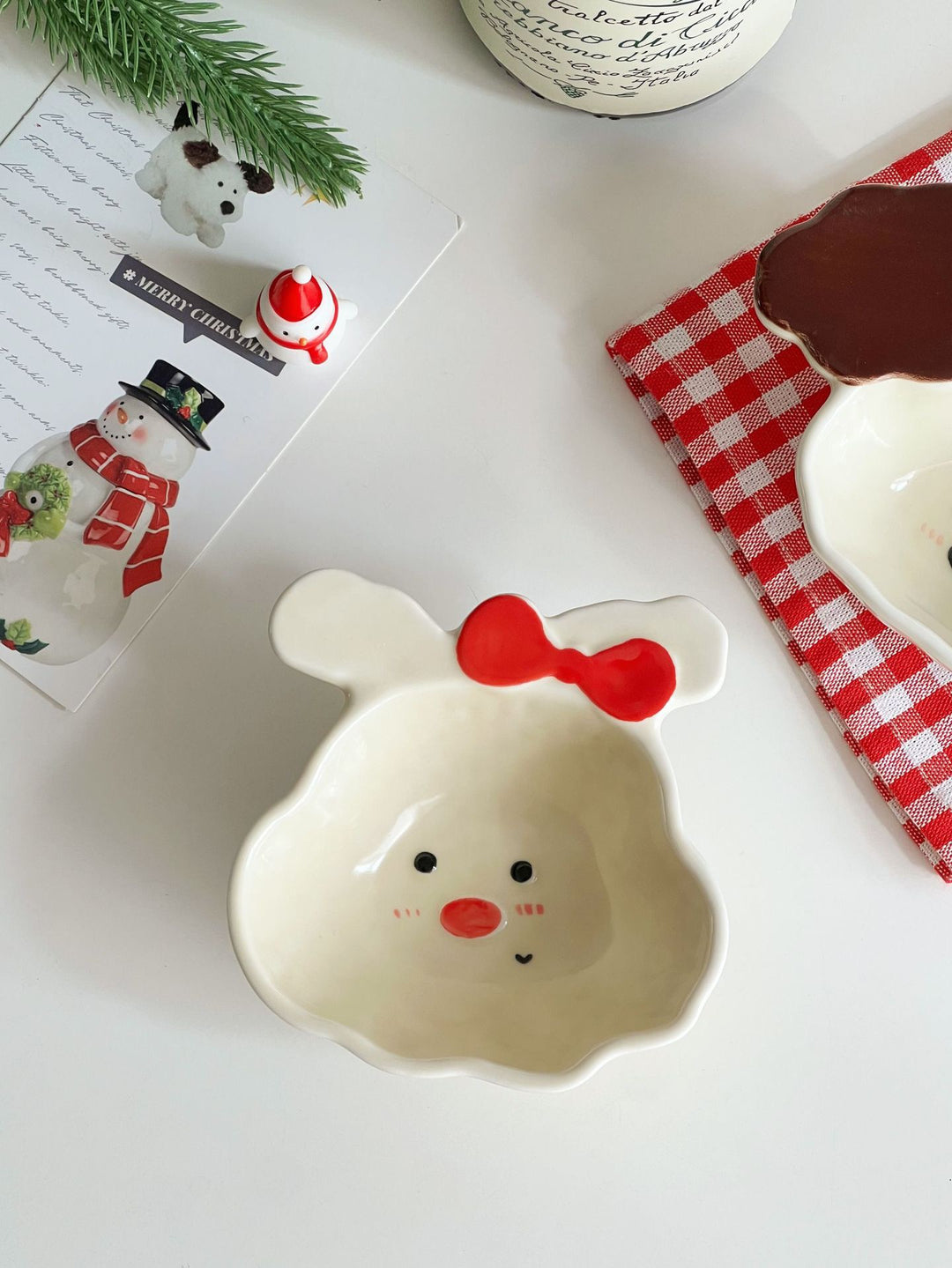 『Curly Pup🐶 & Bunny🐰』 Hand-Painted Underglaze Sauce Dish / Yogurt & Fruit Bowl